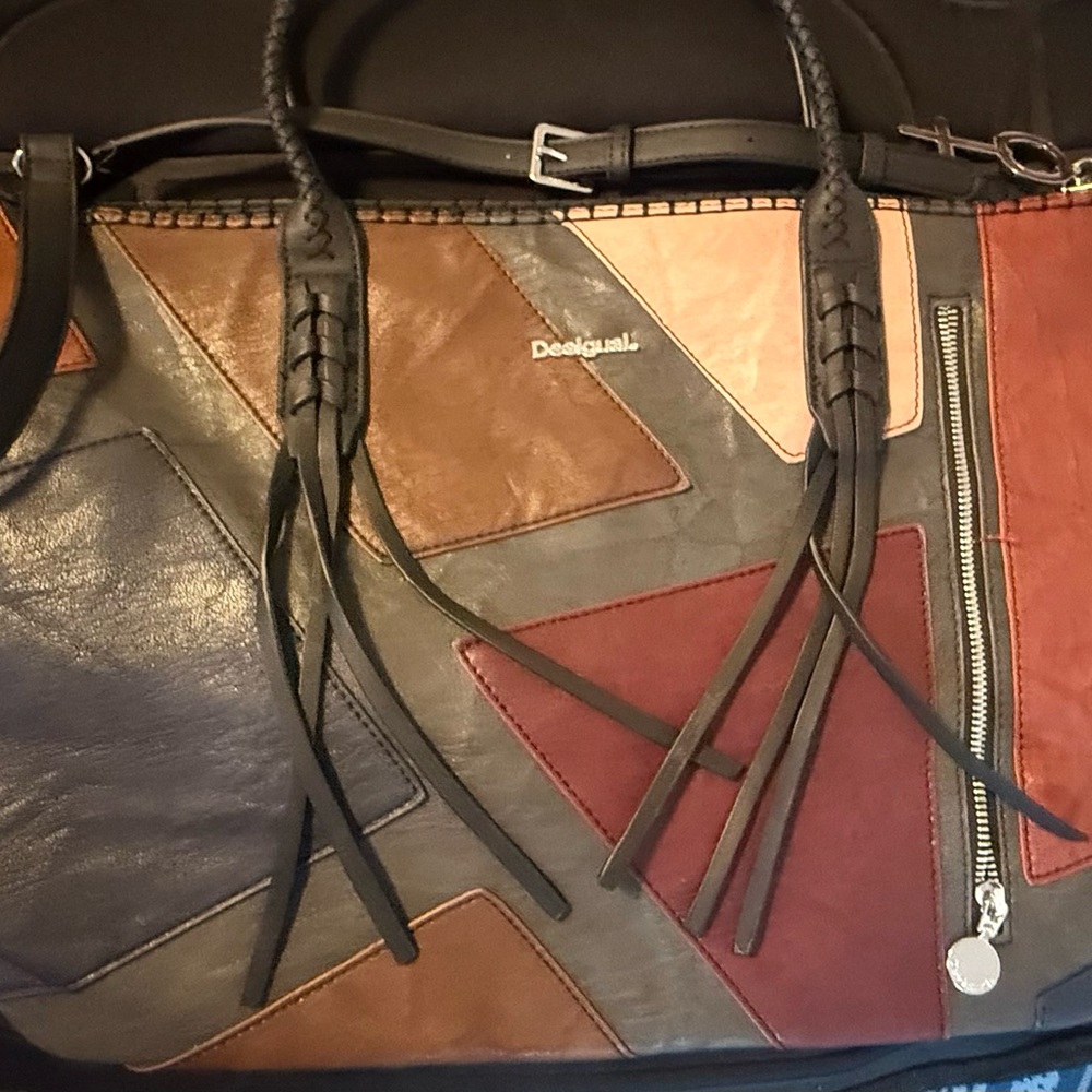 Desigual Multicolor Patchwork Tote With Black Acc… - image 1